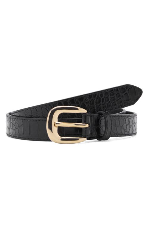 Mango Croc Embossed Faux Leather Belt In Black