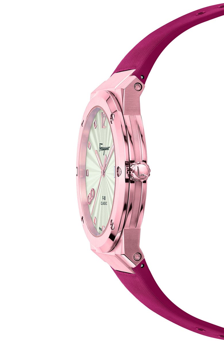 FERRAGAMO F-80 Classic Rubber Strap Watch, 41mm, Alternate, color,