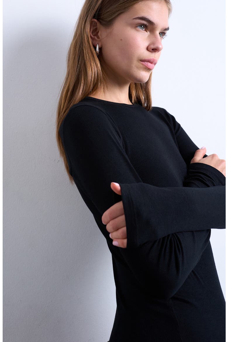Long Sleeve Rib Top, Alternate, color, BLACK