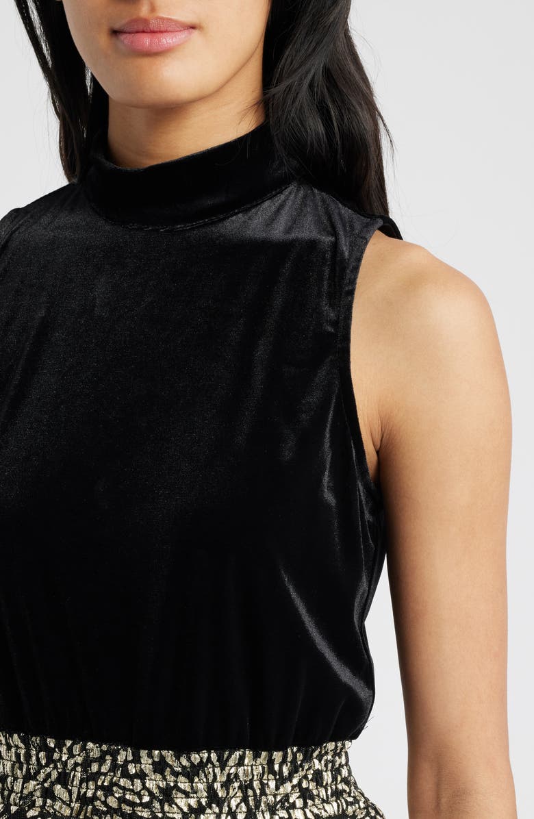 Halogen<sup>®</sup> Mixed Media Metallic Print Gown, Alternate, color, Gold/Black