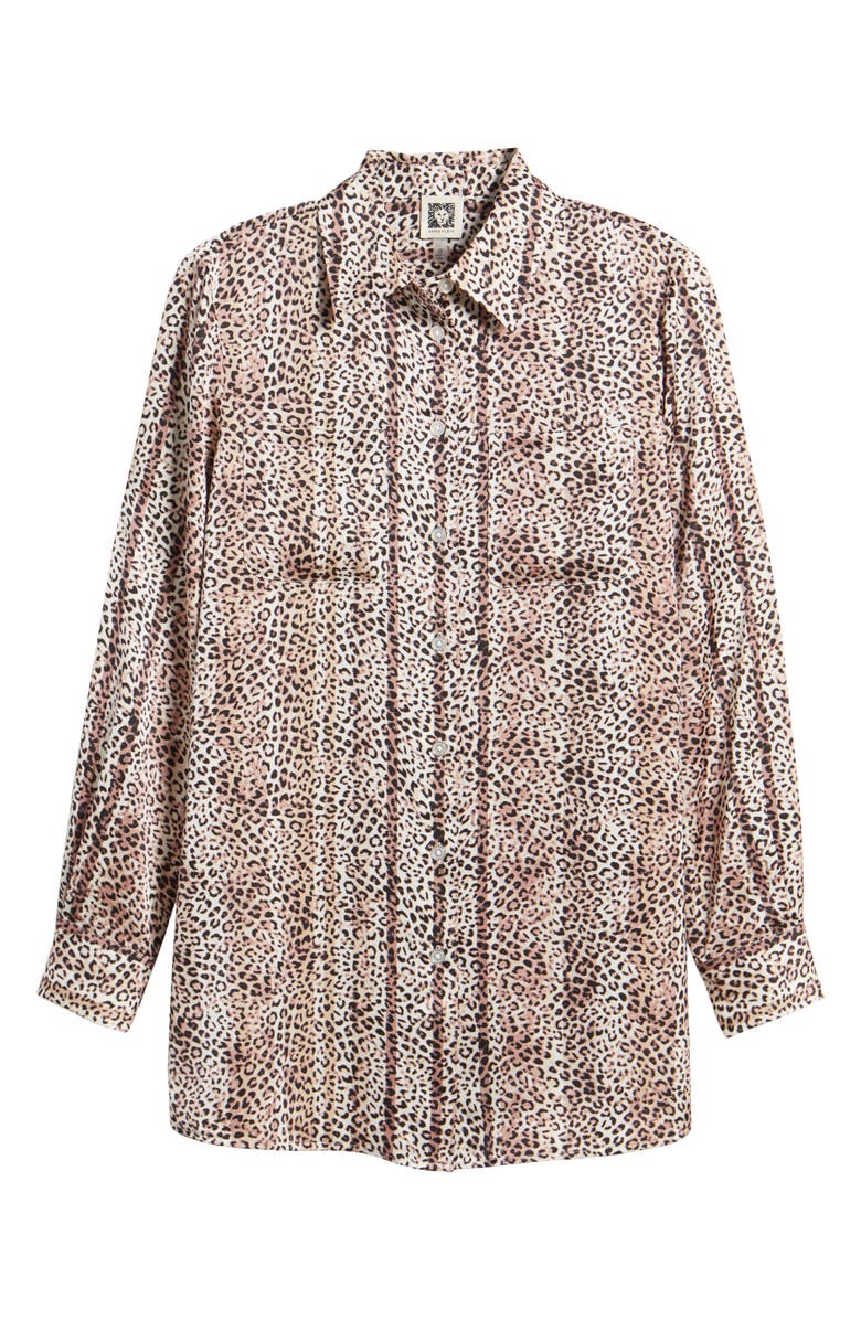 Anne Klein Leopard Print Stretch Button-Up Shirt, Alternate, color,