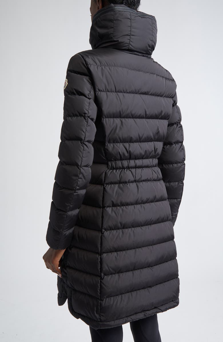 Moncler Flammette Water Repellent Long Hooded Down Coat, Alternate, color, Black