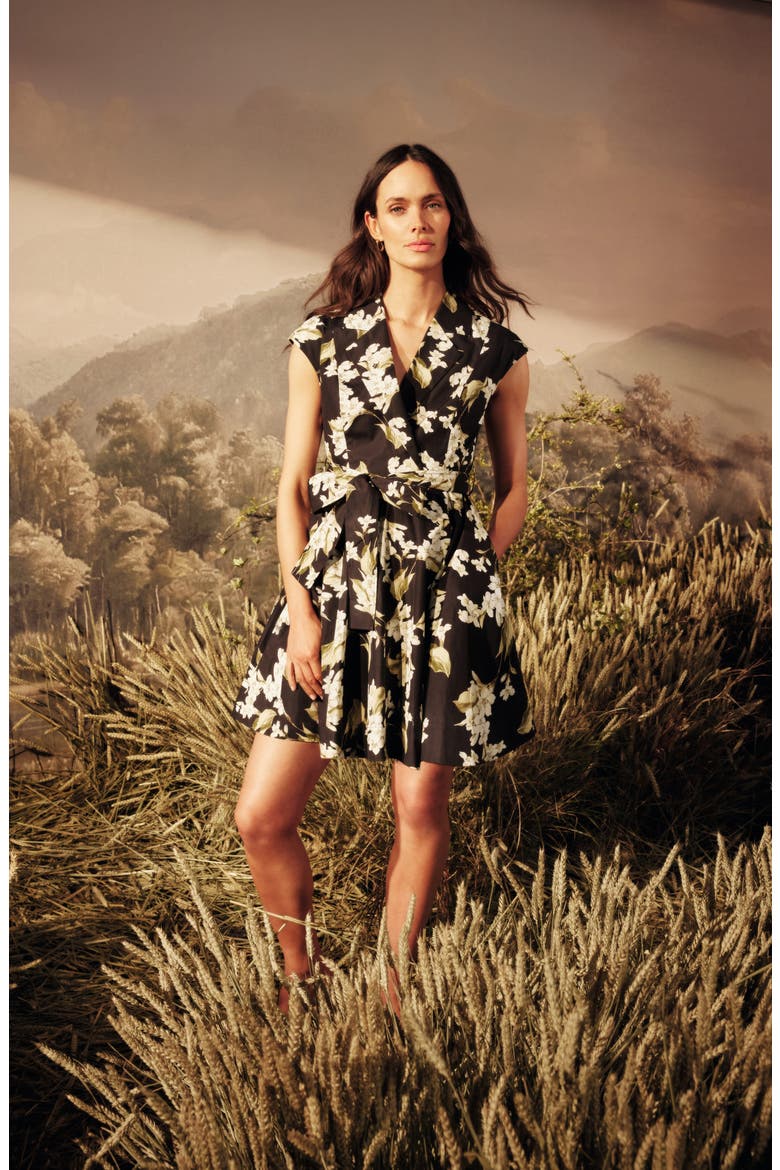 Adalyn Floral Cotton Minidress, Alternate, color, RICH BLACK