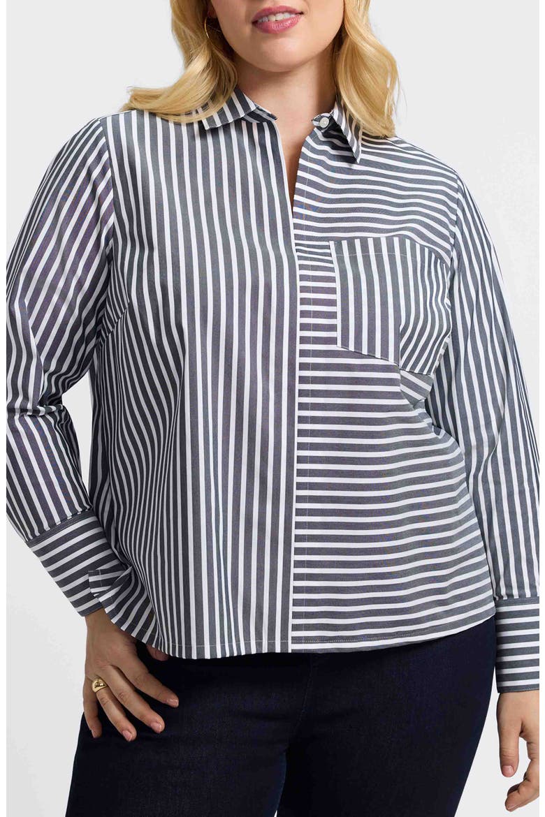 Bella Stripe Popover Top, Main, color, BLACK/ WHITE