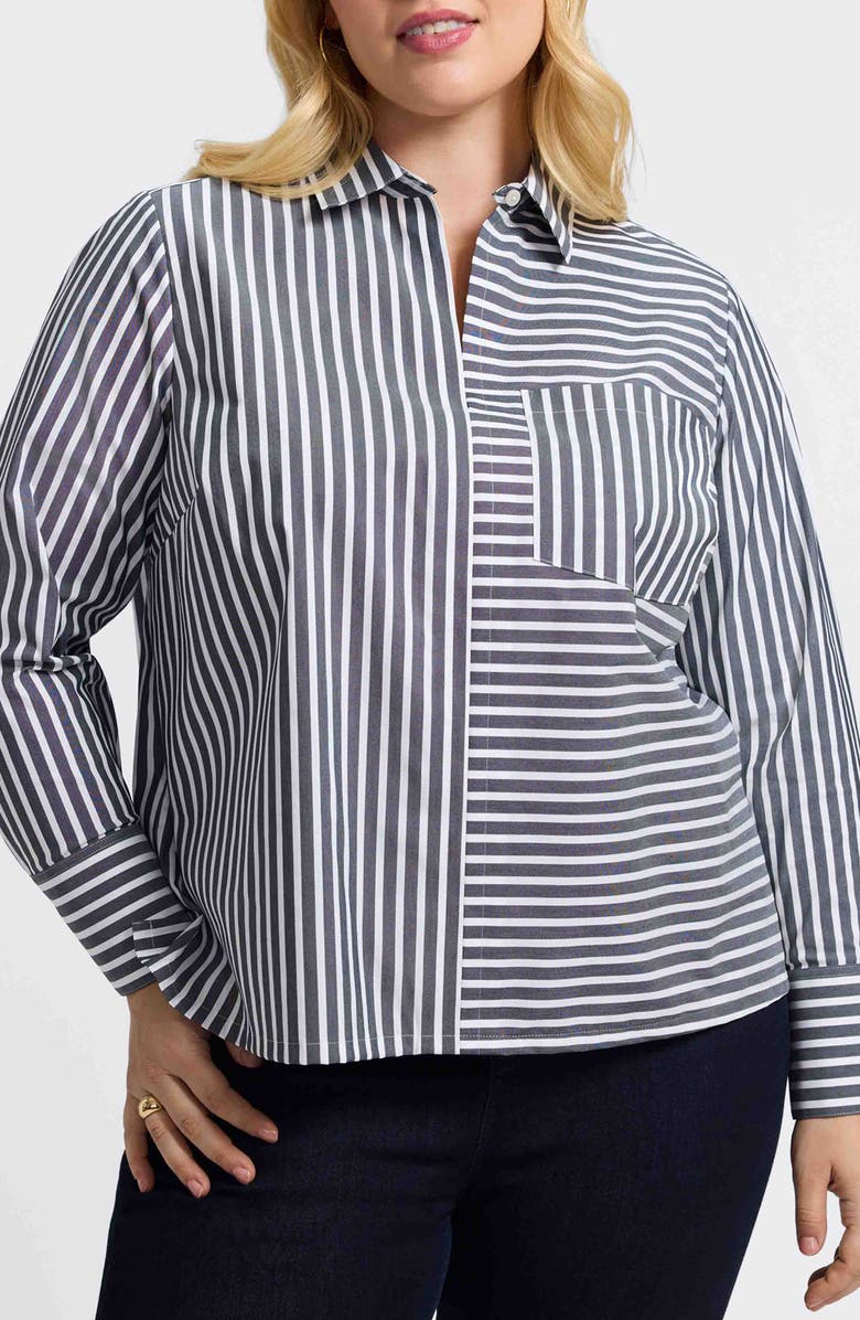 Foxcroft Bella Stripe Popover Top, Main, color, Black/ White
