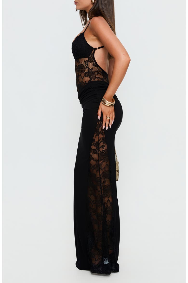 Chantella Lace Cutout Maxi Dress, Alternate, color, BLACK