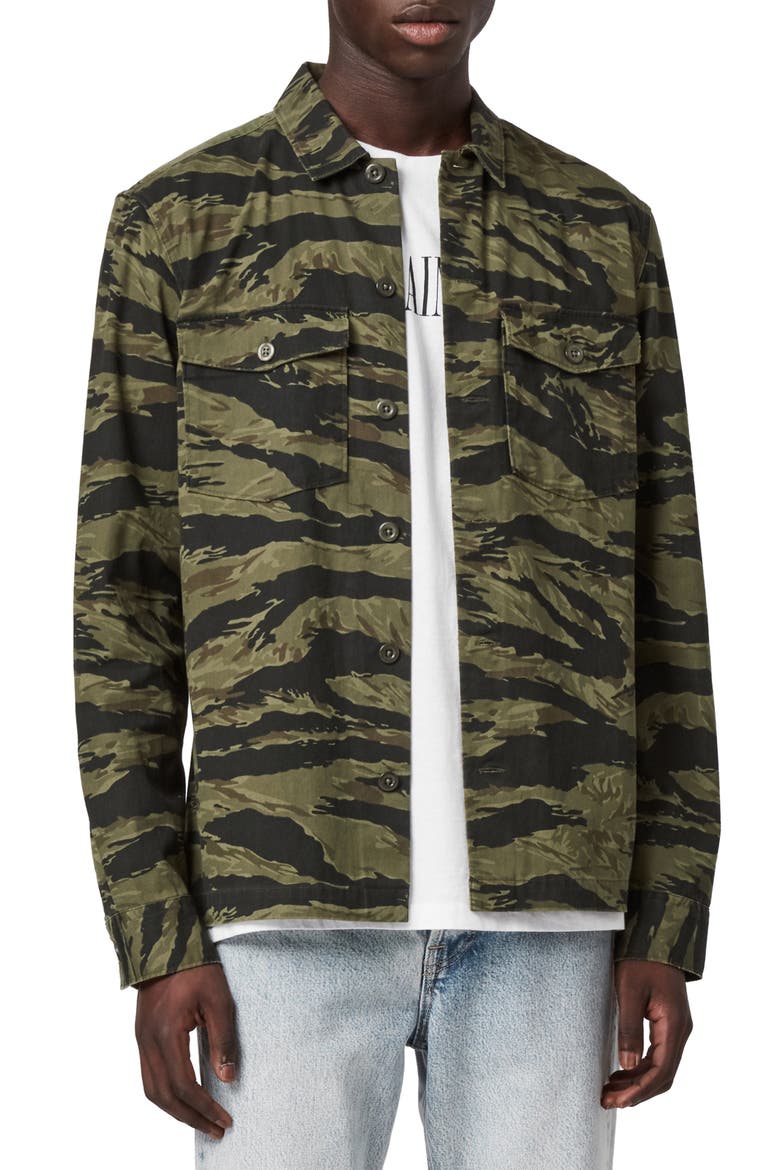 Krueger Slim Fit Camo Print Button-Up Shirt, Main, color, KHAKI GREEN