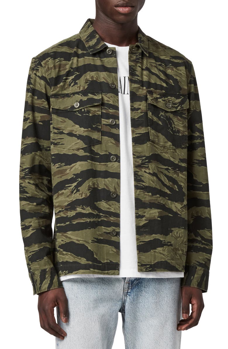 AllSaints Krueger Slim Fit Camo Print Button-Up Shirt, Main, color, 