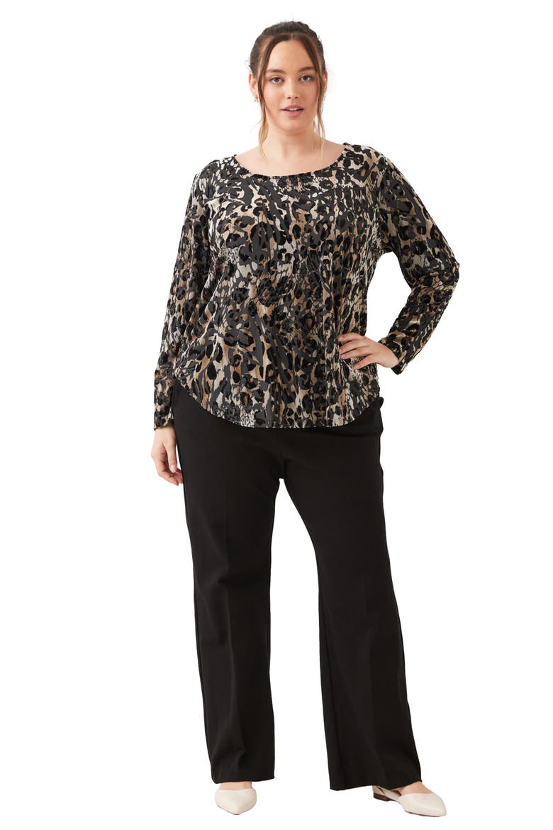 Animal Velvet Burnout Shirttail Top, Alternate, color, TAUPE/ BLACK