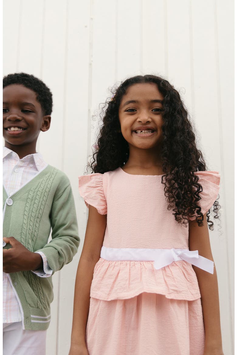Kids' Organic Seersucker Ruffle Sleeve Peplum Dress, Alternate, color, Tonal Rose Seersucker