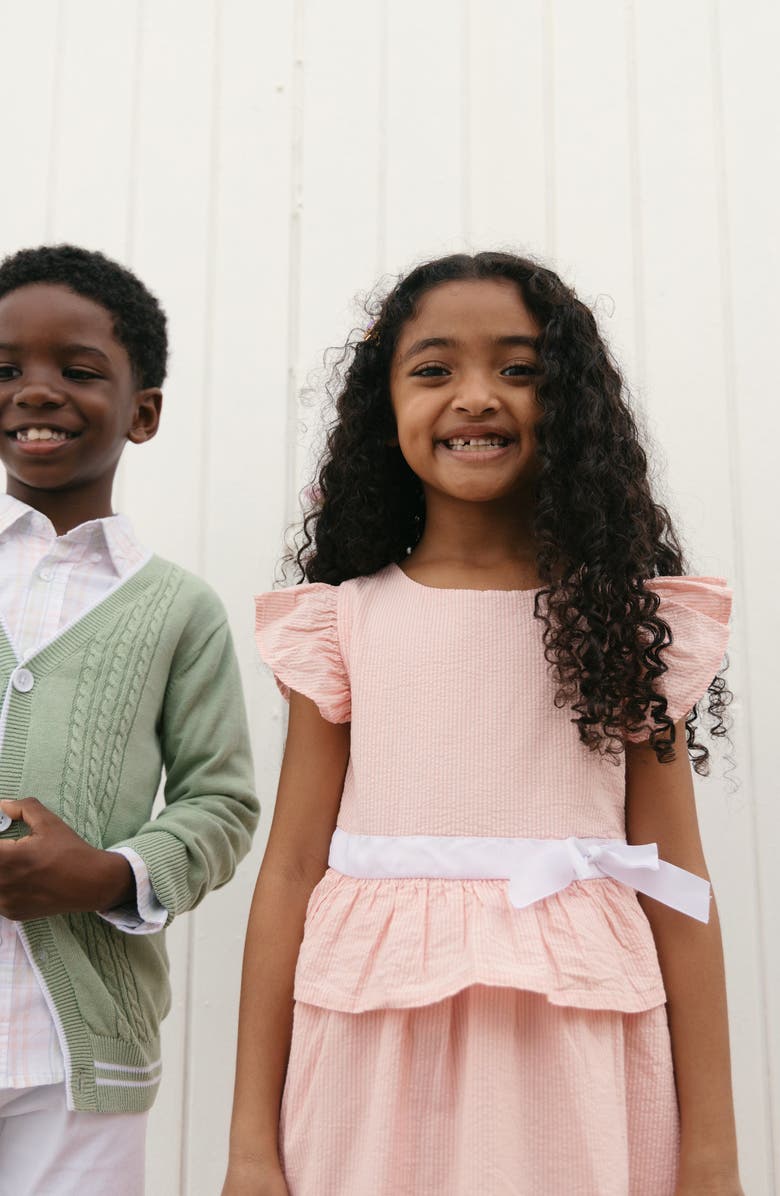 Hope & Henry Kids' Organic Seersucker Ruffle Sleeve Peplum Dress, Alternate, color, Tonal Rose Seersucker