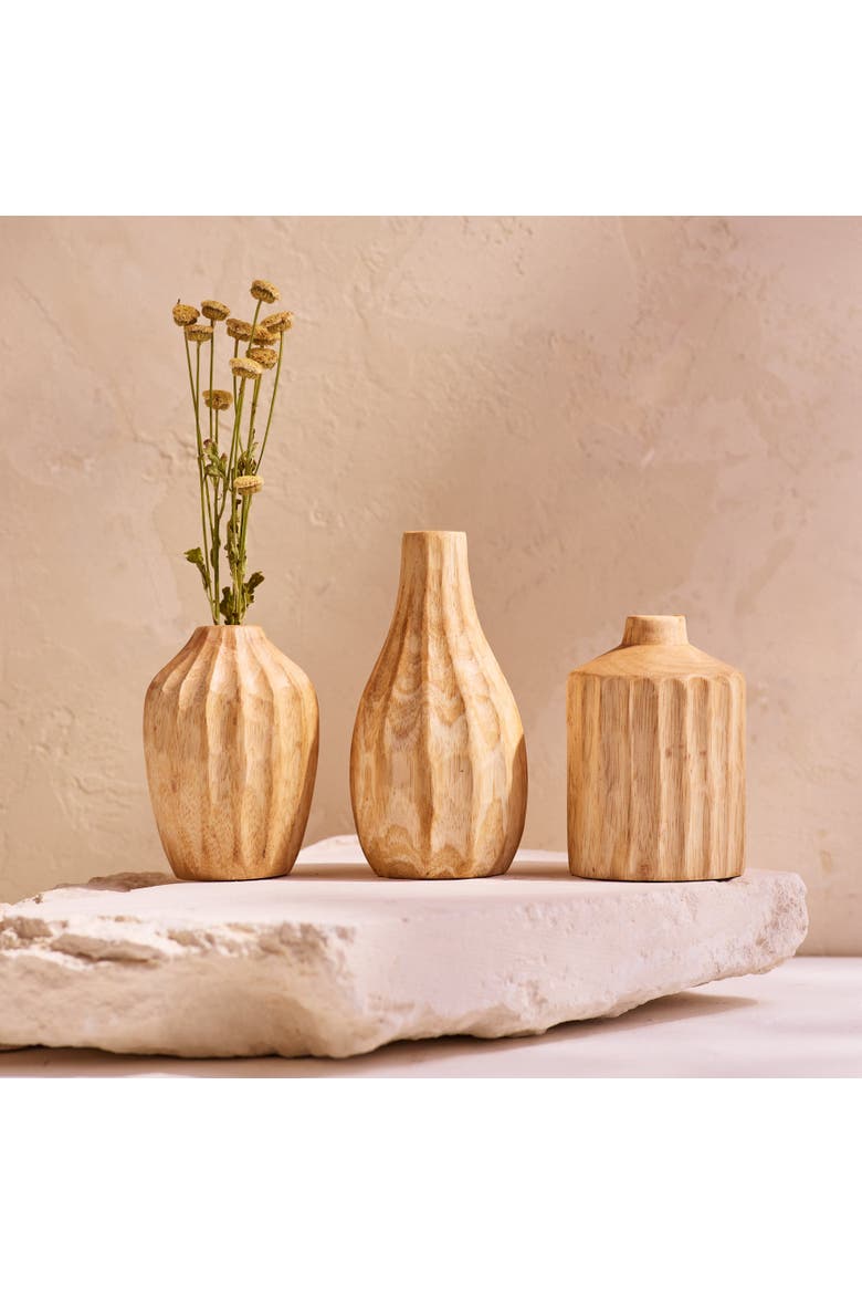 Kiln Mango Carved Mini Vases - Set of 3, Alternate, color, Mango