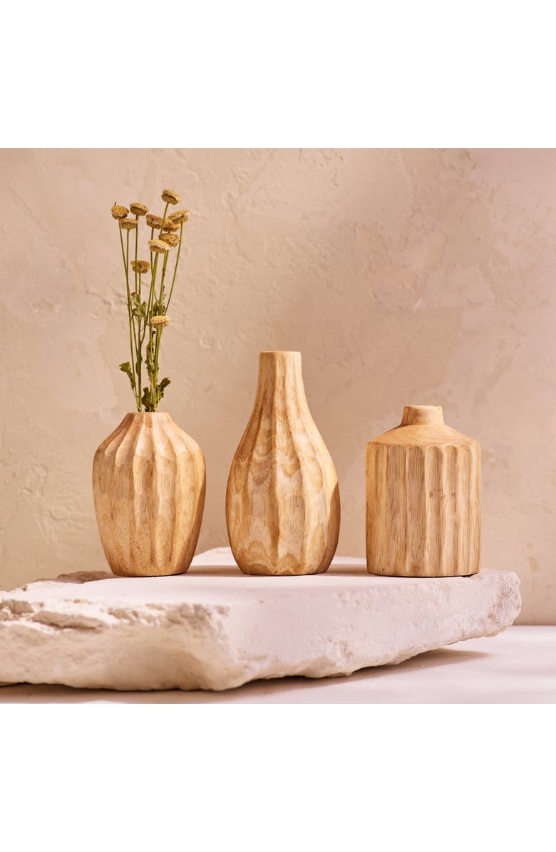 Be Home Kiln Mango Carved Mini Vases - Set of 3, Alternate, color, Mango