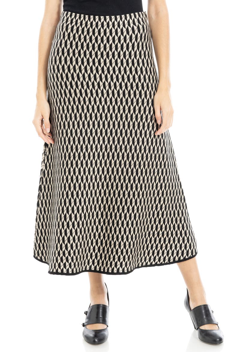 A-Lined Midi Sweater Skirt, Main, color, BLACK/ BONE LEAF