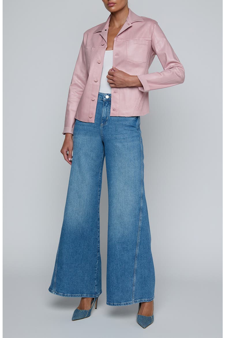Janelle Slim Fit Raw Hem Jacket, Alternate, color, PALE ROSE COATED