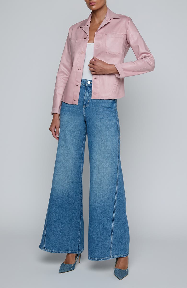 L'AGENCE Janelle Slim Fit Raw Hem Jacket, Alternate, color, Pale Rose Coated