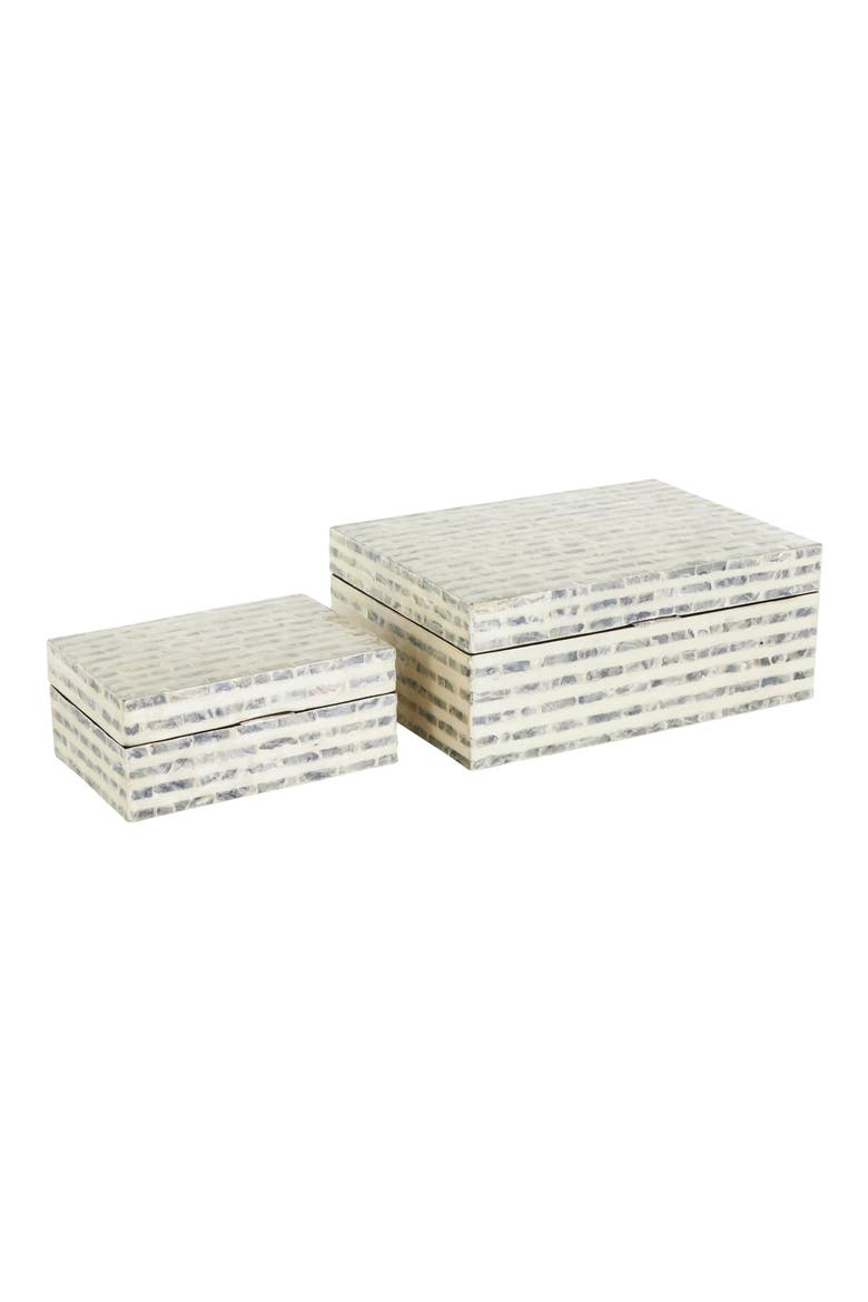 Contemporary Set of 2 Decorative Mother of Pearl Boxes, Alternate, color, CREAM