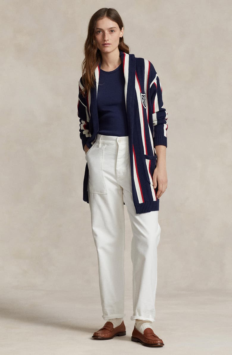 Polo Ralph Lauren Oversize Stripe Linen & Cotton Cardigan, Alternate, color,