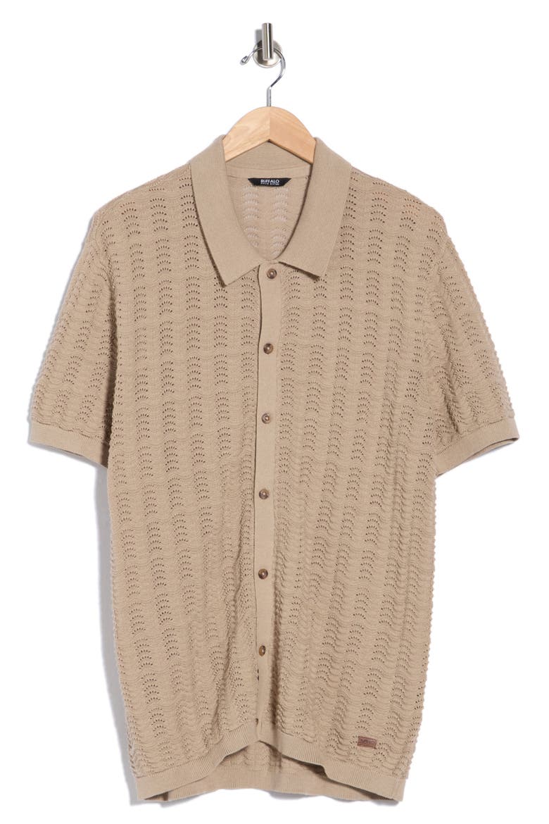 Wantelle Short Sleeve Pointelle Knit Button-Up Shirt, Alternate, color, STRING