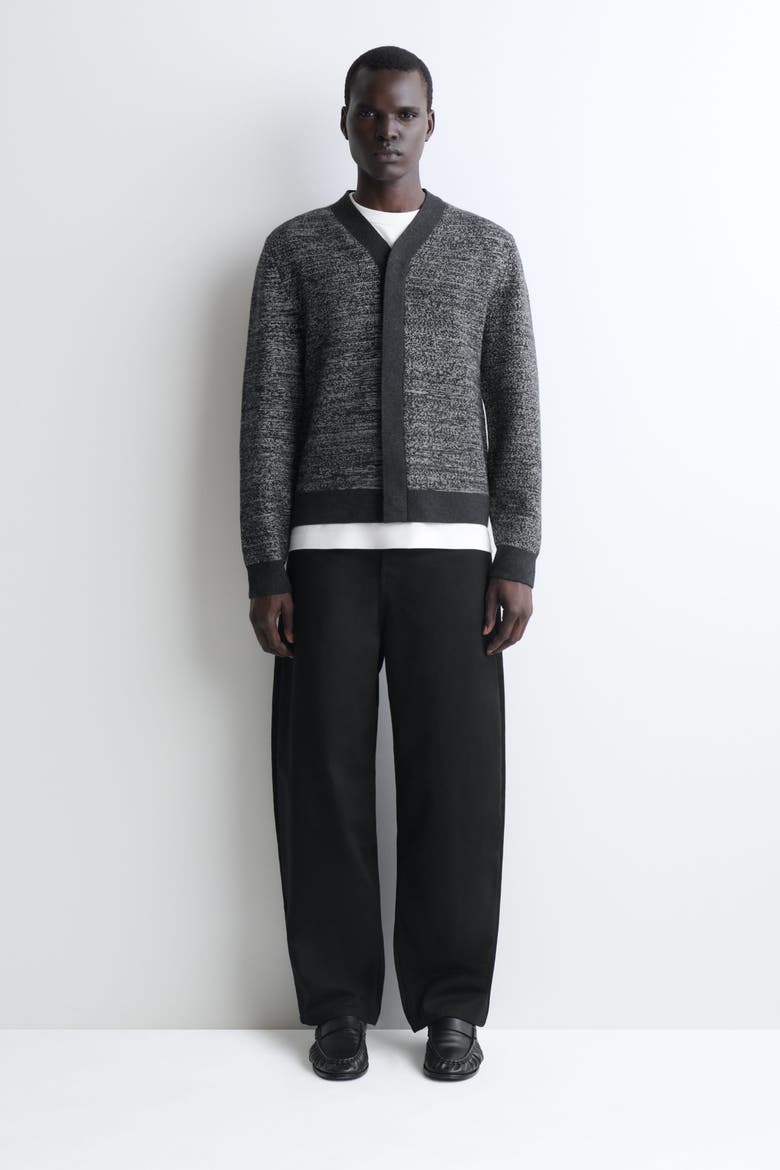 Contrast-Detail Wool V-Neck Cardigan, Alternate, color, GRAY MÉLANGE