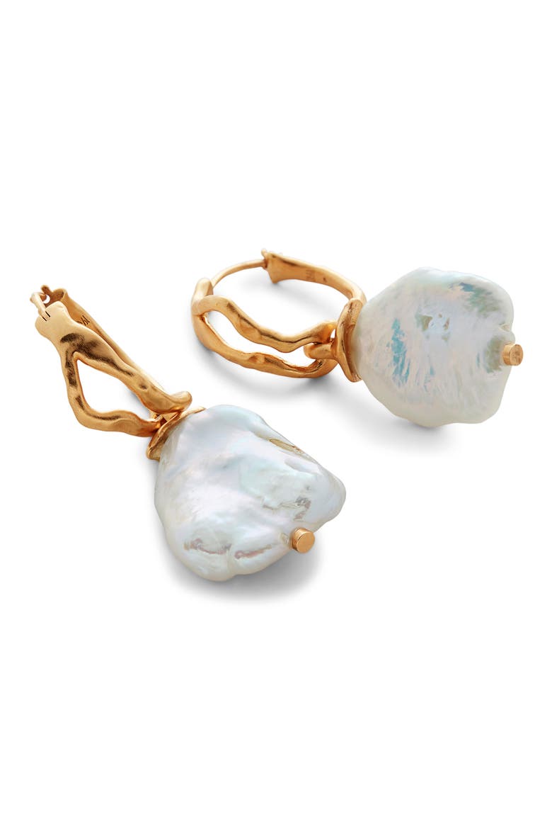 Large Keshi Pearl Hoop Earrings, Alternate, color, GP