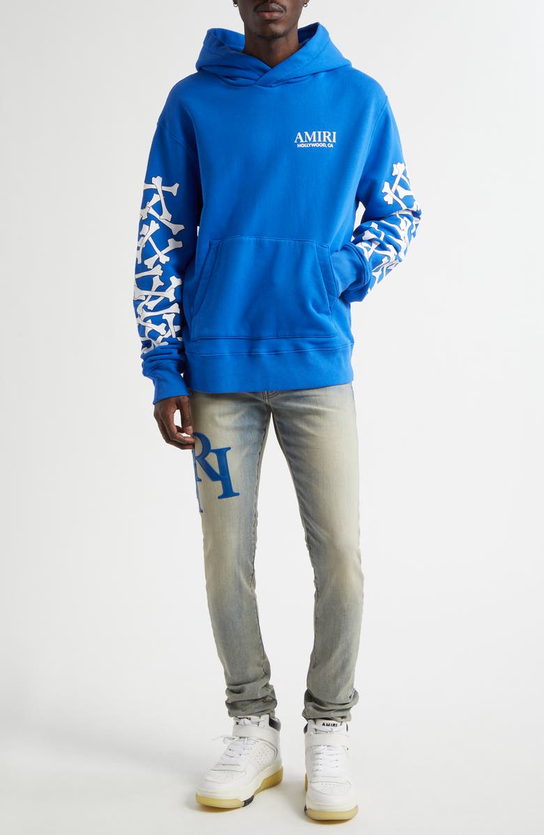 AMIRI Bones Stacked Graphic Hoodie, Alternate, color, Blue
