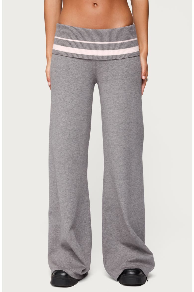 Kaliya Striped Foldover Pants, Main, color, GRAY-MELANGE