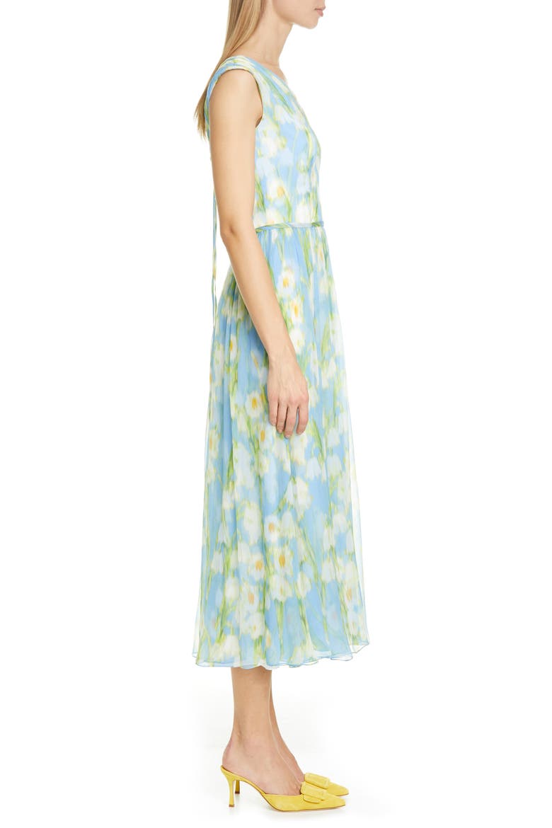 Floral Print V-Neck Silk Midi Dress, Alternate, color, CIELO MULTI