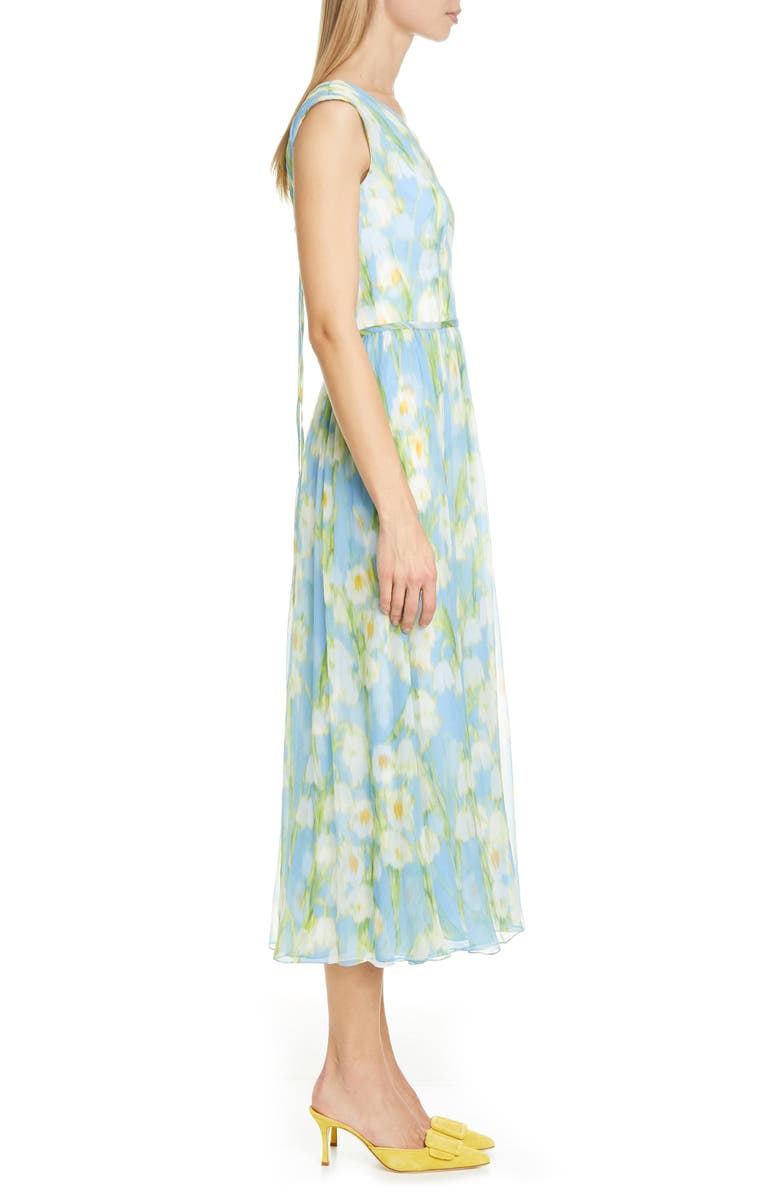 Carolina Herrera Floral Print V-Neck Silk Midi Dress, Alternate, color, 