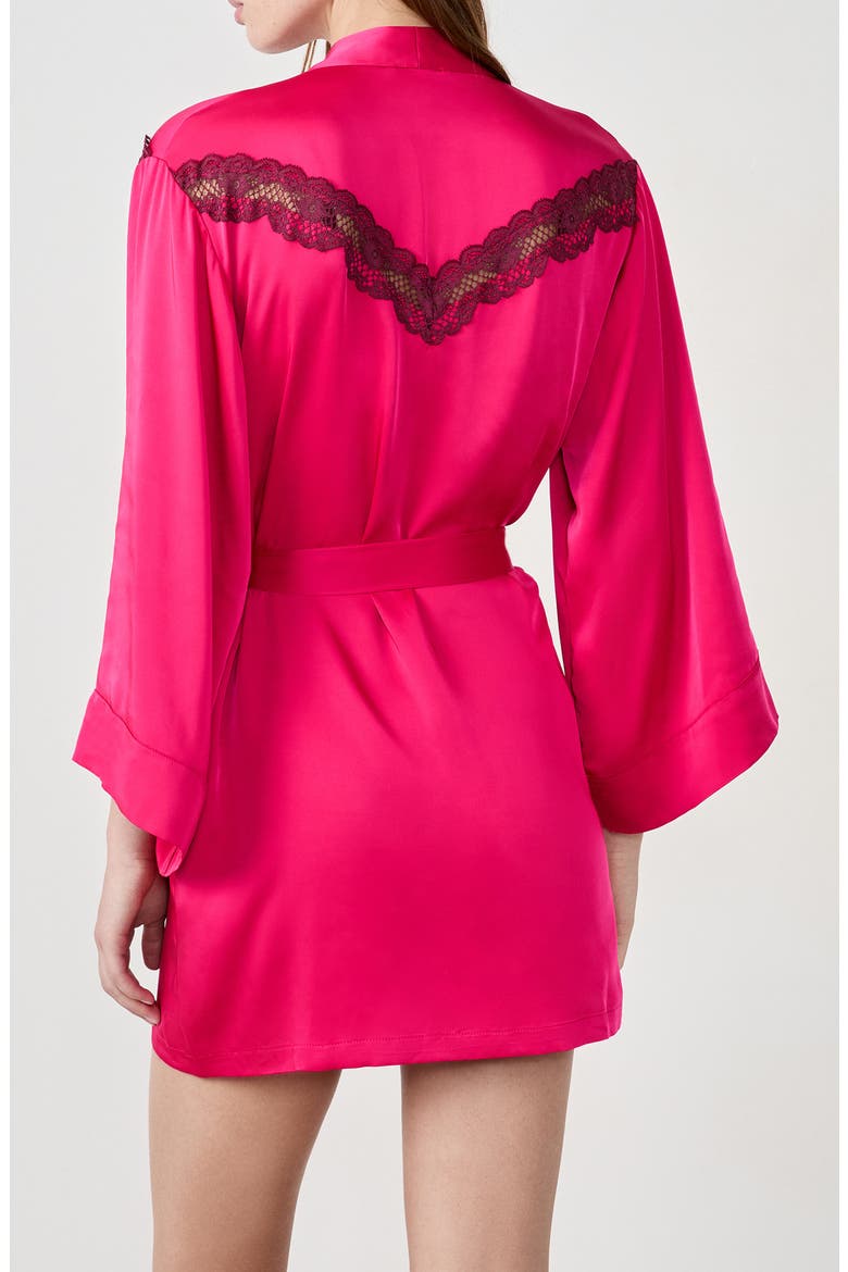 Attitude Deshabille Lace Trim Satin Robe, Alternate, color, PETUNIA