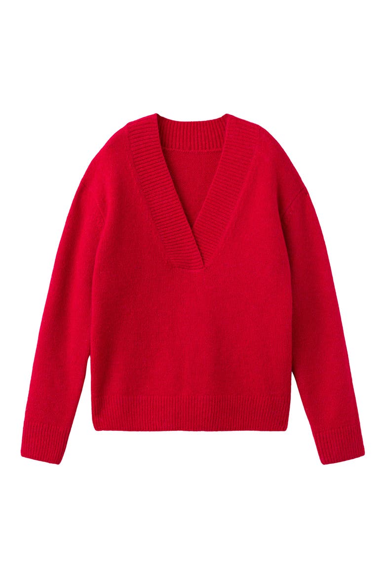 Rib Trim V-Neck Sweater, Main, color, RED
