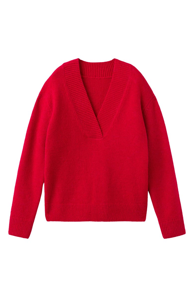 MANGO Rib Trim V-Neck Sweater, Main, color, Red