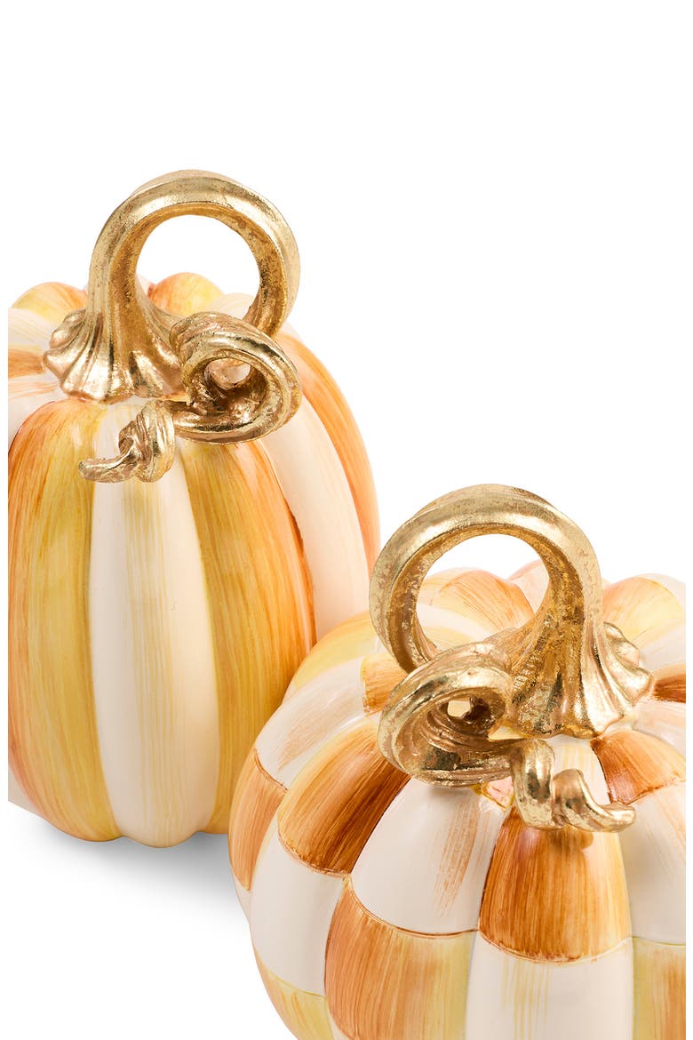 Amber Check & Stripe Set of 2 Petite Pumpkins, Alternate, color, ORANGE
