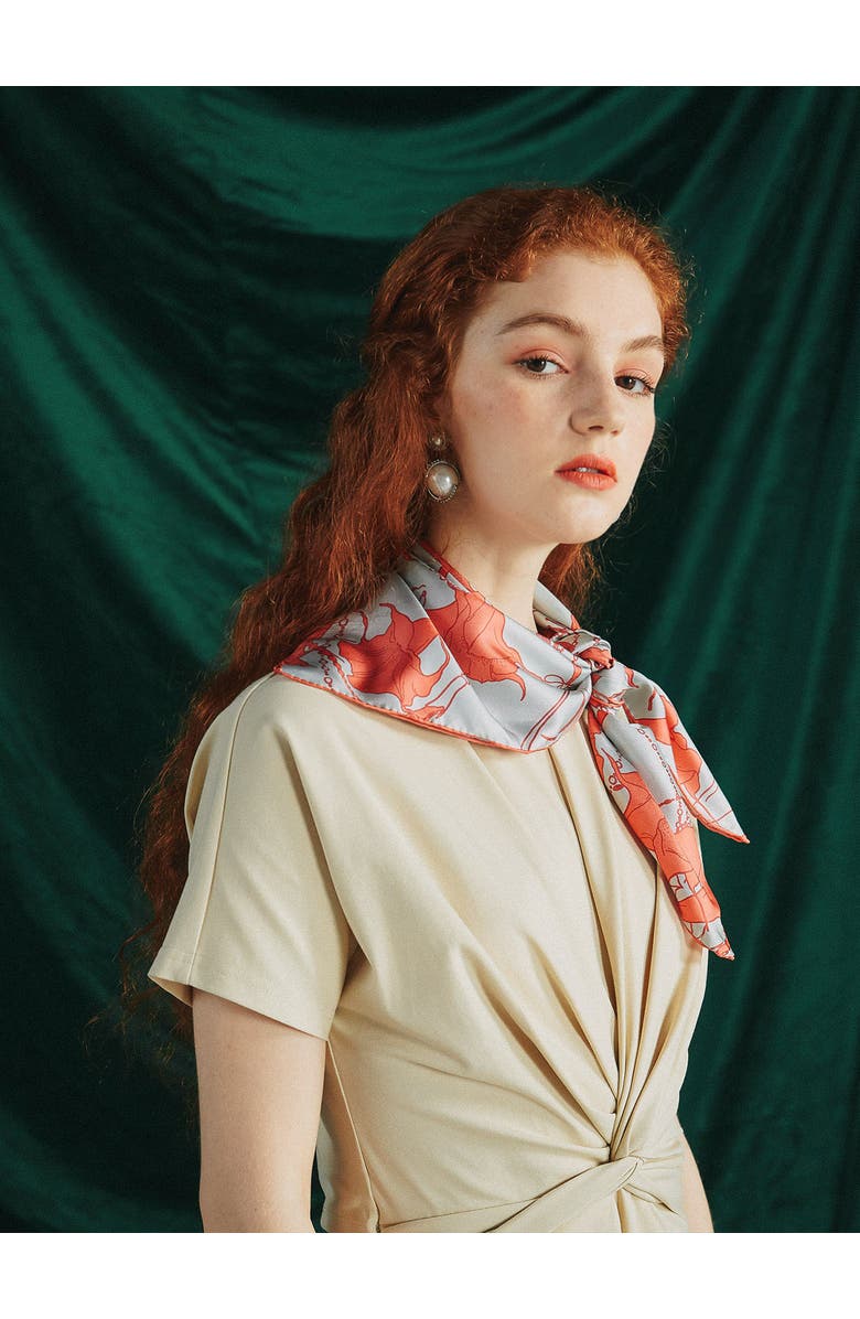 Lost Pattern "Datura" Silk Bandana Scarf, Alternate, color, Silver