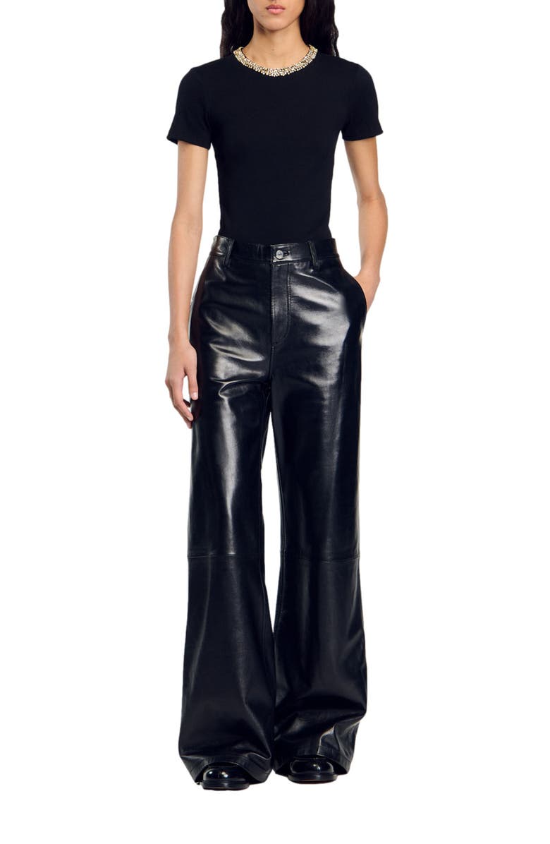 SANDRO T-shirt with rhinestone trim, Alternate, color, 