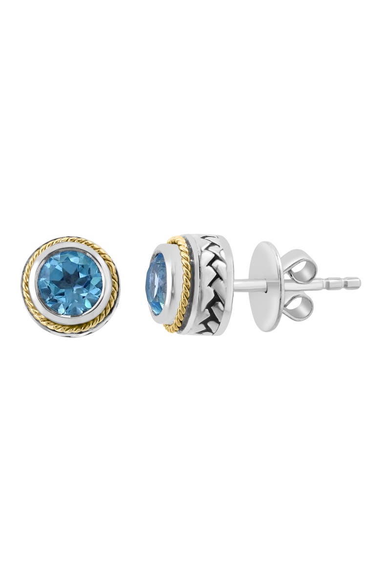 Sterling Silver & 18K Yellow Gold Blue Topaz Stud Earrings, Alternate, color, BLUE