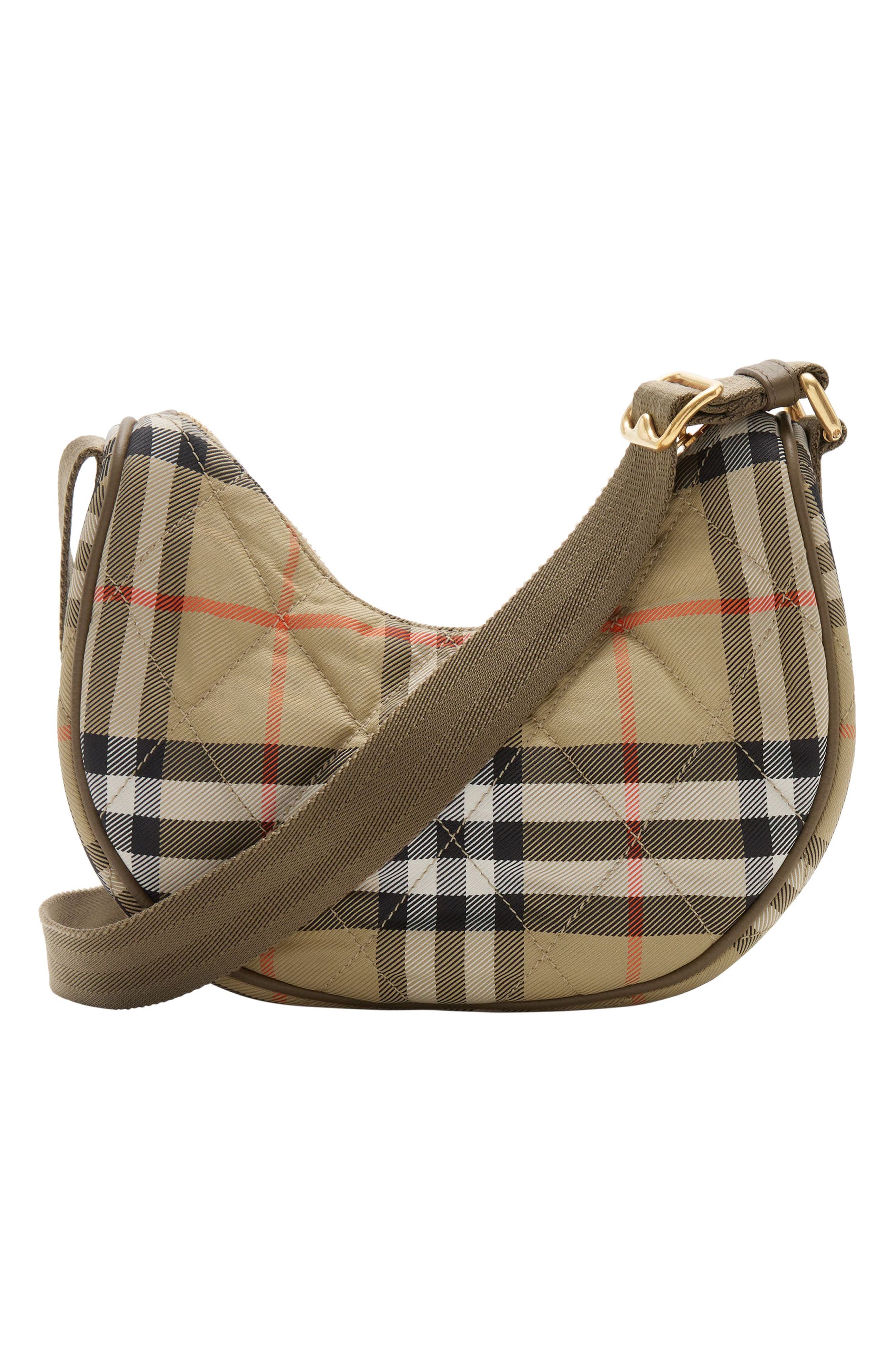 Burberry Horseshoe Burberry Check Quilted Twill Crossbody Bag, Alternate, color, Sand