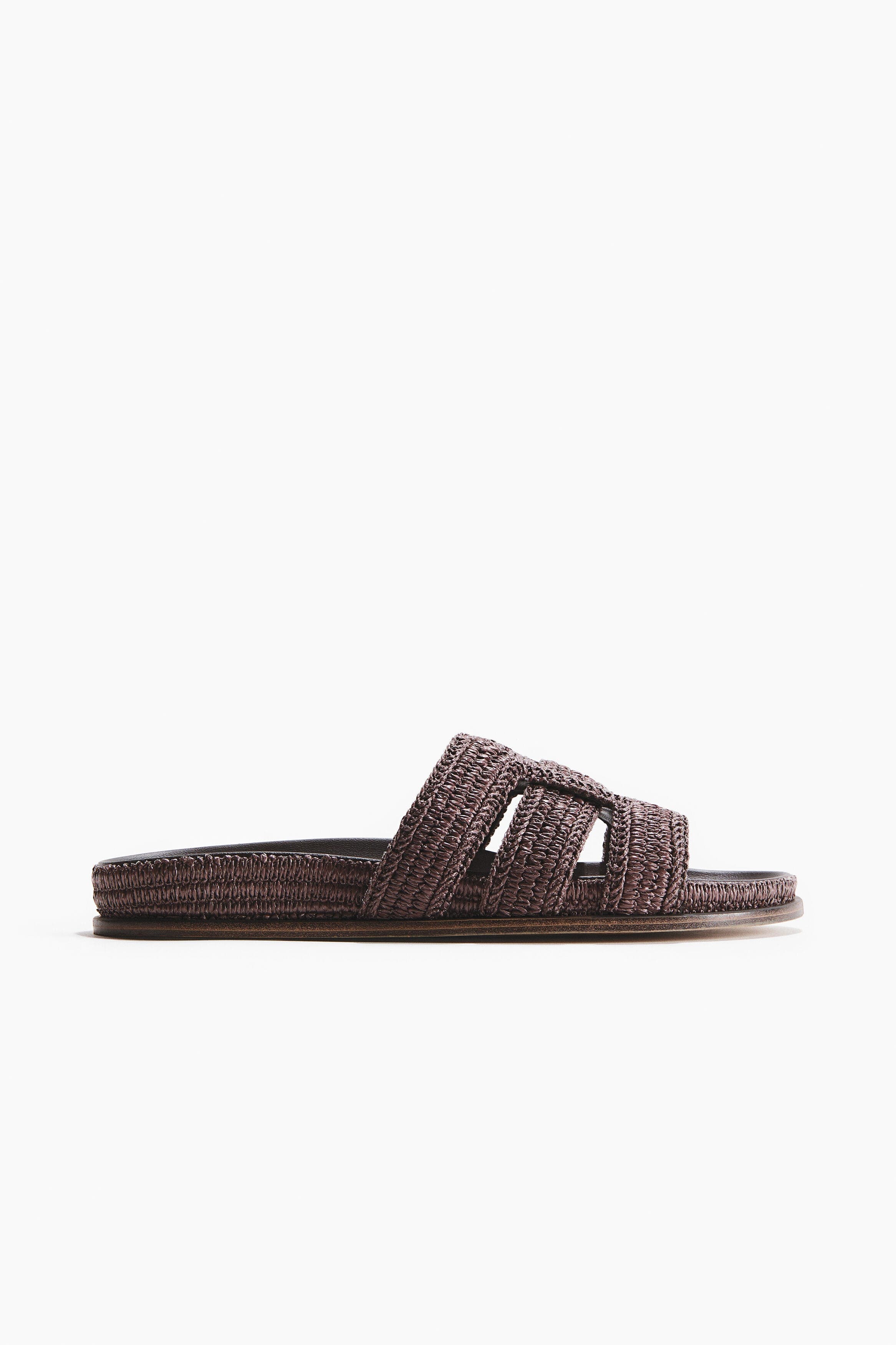 H&M Braided straw sandals, Alternate, color, Dark Brown