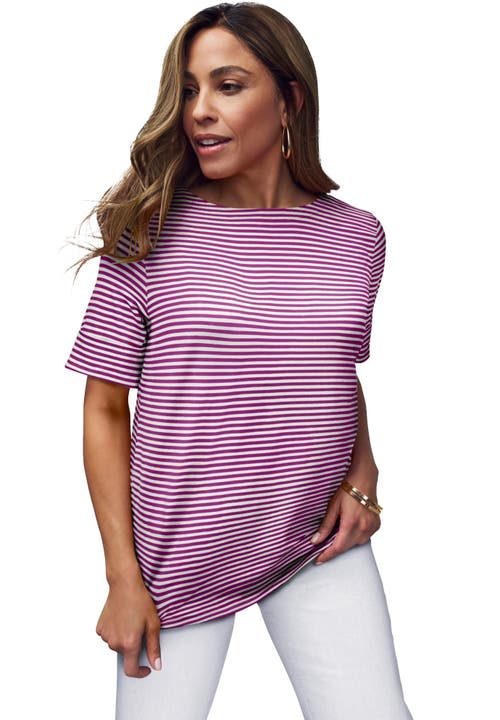 Jessica London Stretch Cotton Cuff Tee In Pink