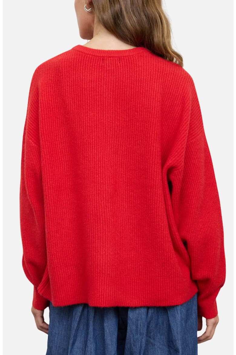 Ribbed Crewneck Cardigan, Alternate, color, RED
