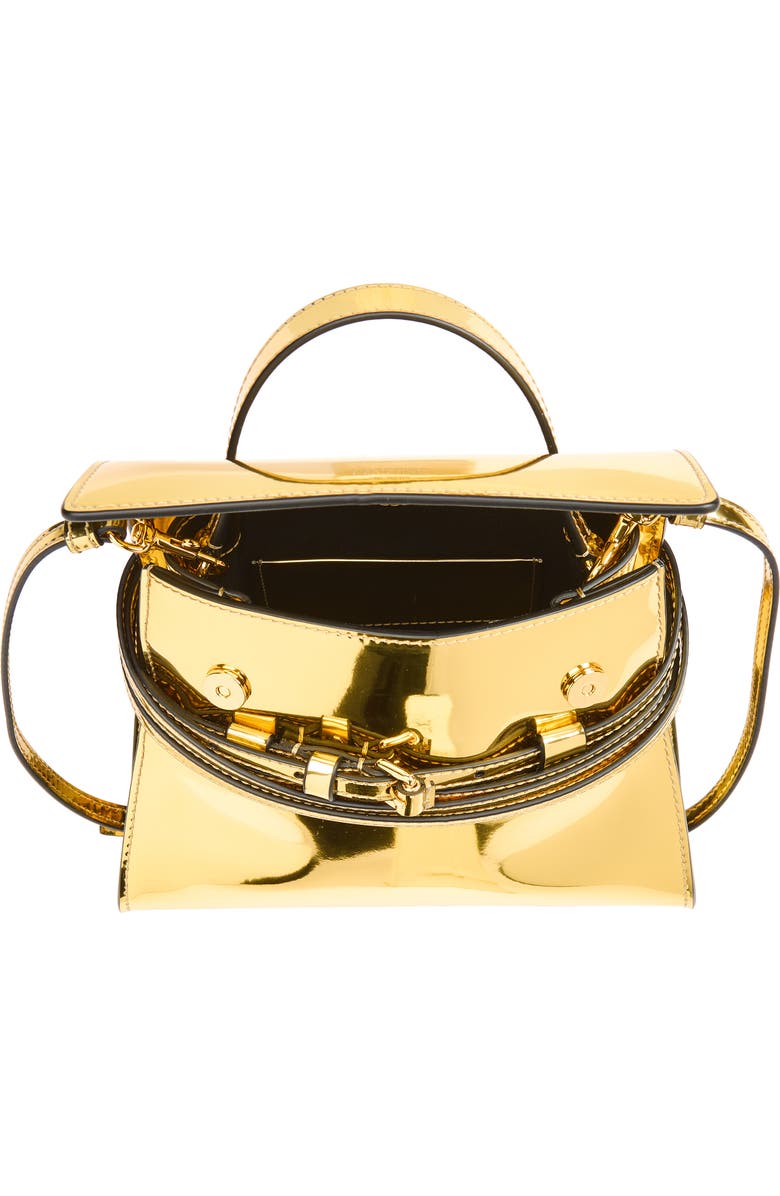 Moschino Tie Me Metallic Faux Leather Handbag, Alternate, color, Gold
