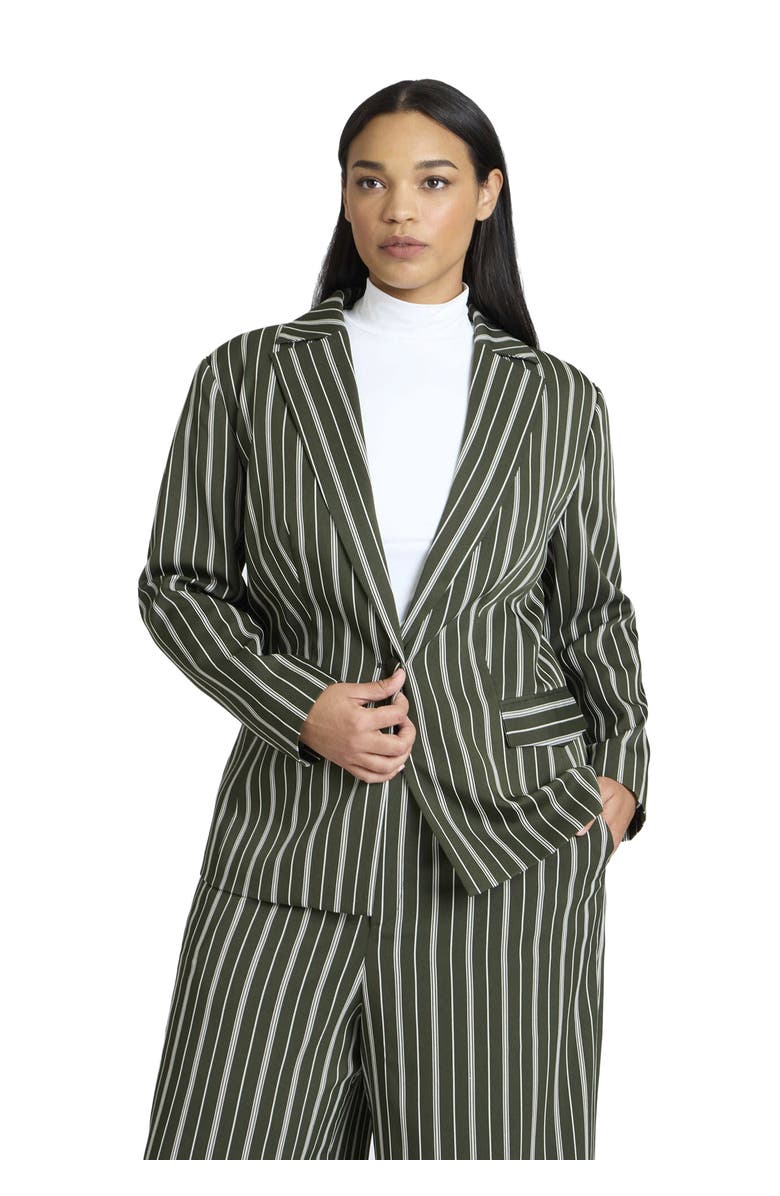 ELOQUII Fitted Striped Blazer, Main, color, Green And White
