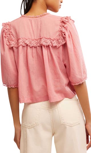 Luna Ruffle Semisheer Cotton Blend Top