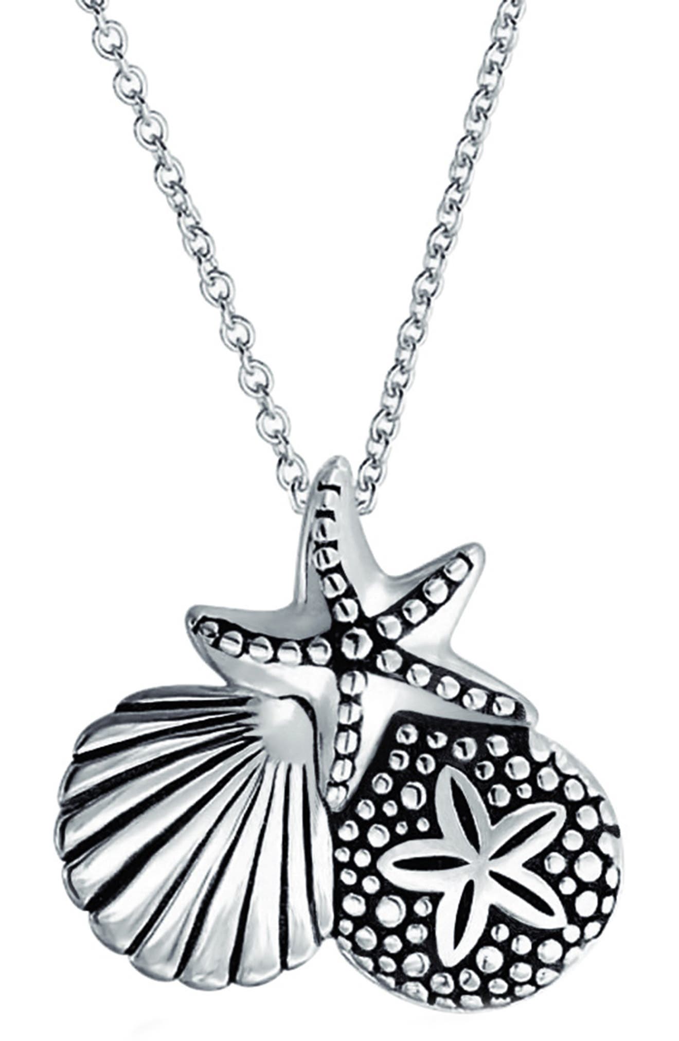 BLING JEWELRY Sterling Silver Sand Dollar Starfish Clam Necklace