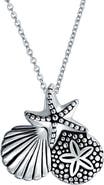 BLING JEWELRY Sterling Silver Sand Dollar Starfish Clam Necklace