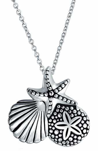 BLING JEWELRY Sterling Silver Sand Dollar Starfish Clam Necklace