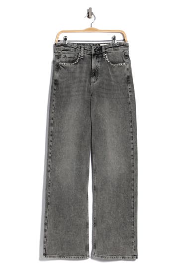 Rag & Bone Lori Embellished Mid Rise Wide Leg Jeans In Gray