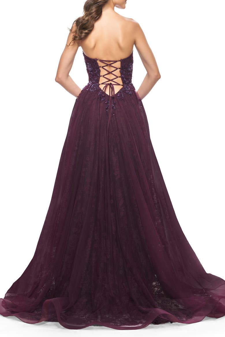 A-Line Gown with Lace Lining and Beaded Embellishments, Alternate, color, Dark Berry