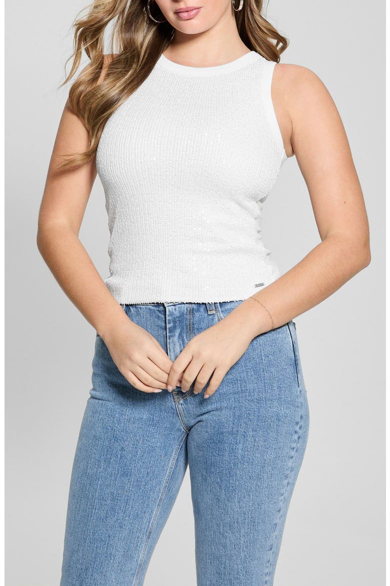 Alexia Sequin Rib Cotton Tank, Main, color, PURE WHITE