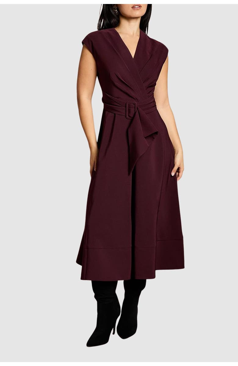 Coast Petite Belted Crepe Dress, Alternate, color, Chocolate
